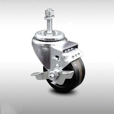 SERVICE CASTER 3 Inch SS Phenolic Wheel Swivel 10mm Threaded Stem Caster with Brake SCC SCC-SSTS20S314-PHS-TLB-M1015